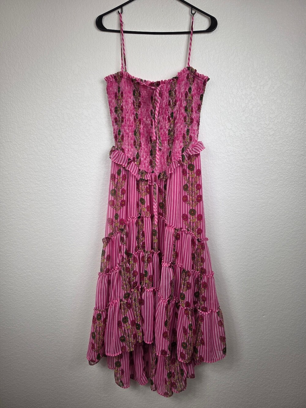 Free People Pink Floral Striped Midi Dress Medium